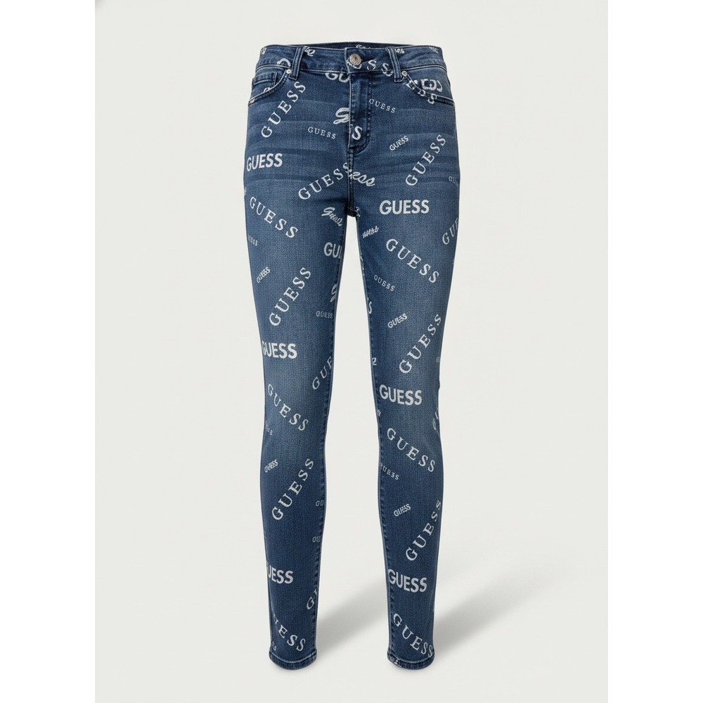 Guess Los Angeles Women Logo Print Skinny Jeans Dark Wash Blue 30 R2GJ48D4161